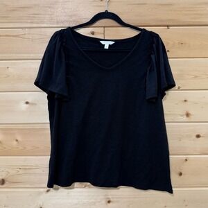 LC Lauren Conrad Ruffle Sleeve V-Neck Blouse Women's‎ Large Short Sleeve Shirt